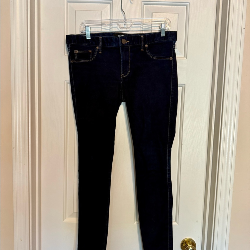 Express stretch low rise jean leggings size 10 dark blue